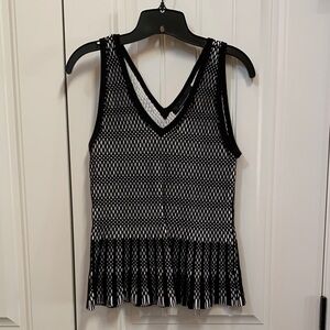 White House Black Market Black and White Mesh Peplum Knit Sweater Tank Top S